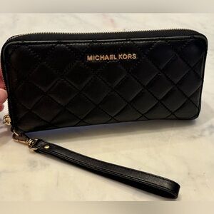 Michael Kors Quilted Black Leather Zip-around Long Wallet Wristlet